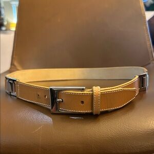 Mondi Tan Leather Women's Belt with silver Belt Buckle and silver buckle accents